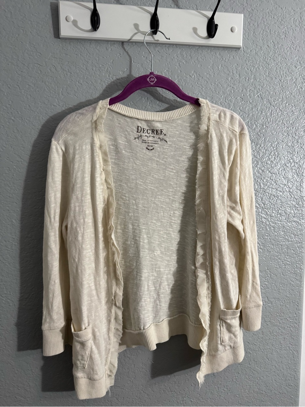 Decree Cream Open-Front Ruffle-Trim Cardigan
